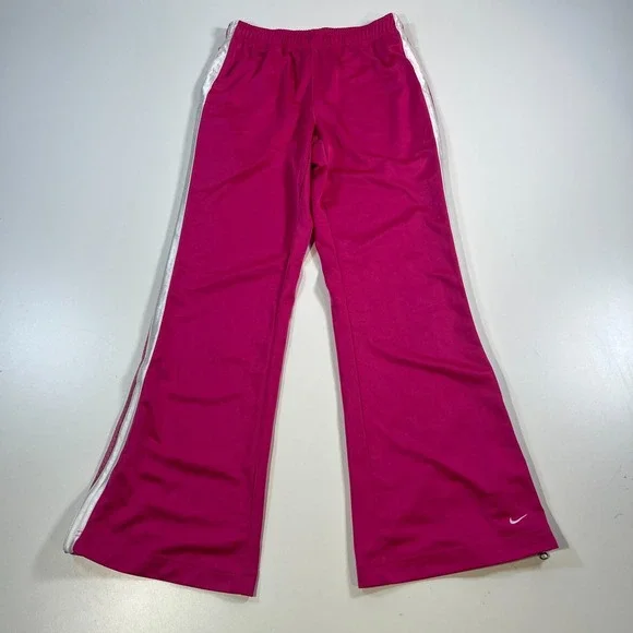Nike Sweatpants Womens Small Pink Wide Leg Flare Satin Silky Shiny Swoosh Y2K - Picture 3 of 13